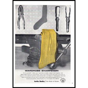 1965 Ban-Lon Jerks Socks Vintage Print Ad Workshop Machinist Vise Wall Art